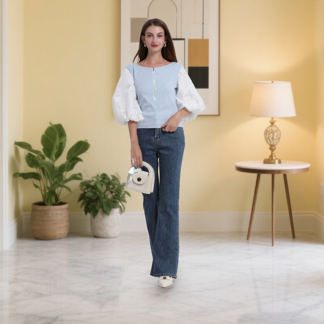 Deenadourdour® Pofmouwen blouse vrouwen mouwtop