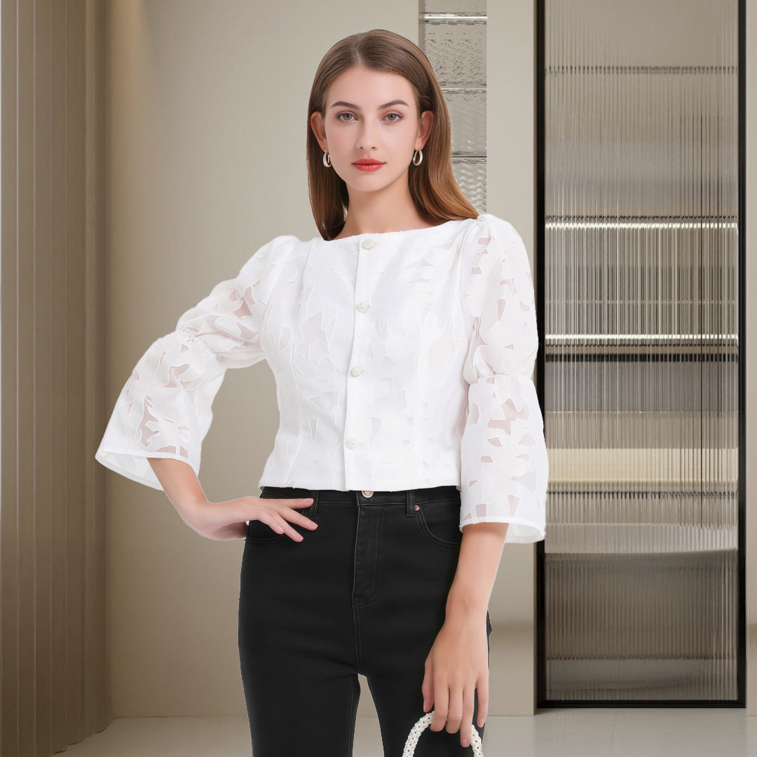 Deenadourdour® Vierkante halslijn Hartknopen Jacquard Crop top met