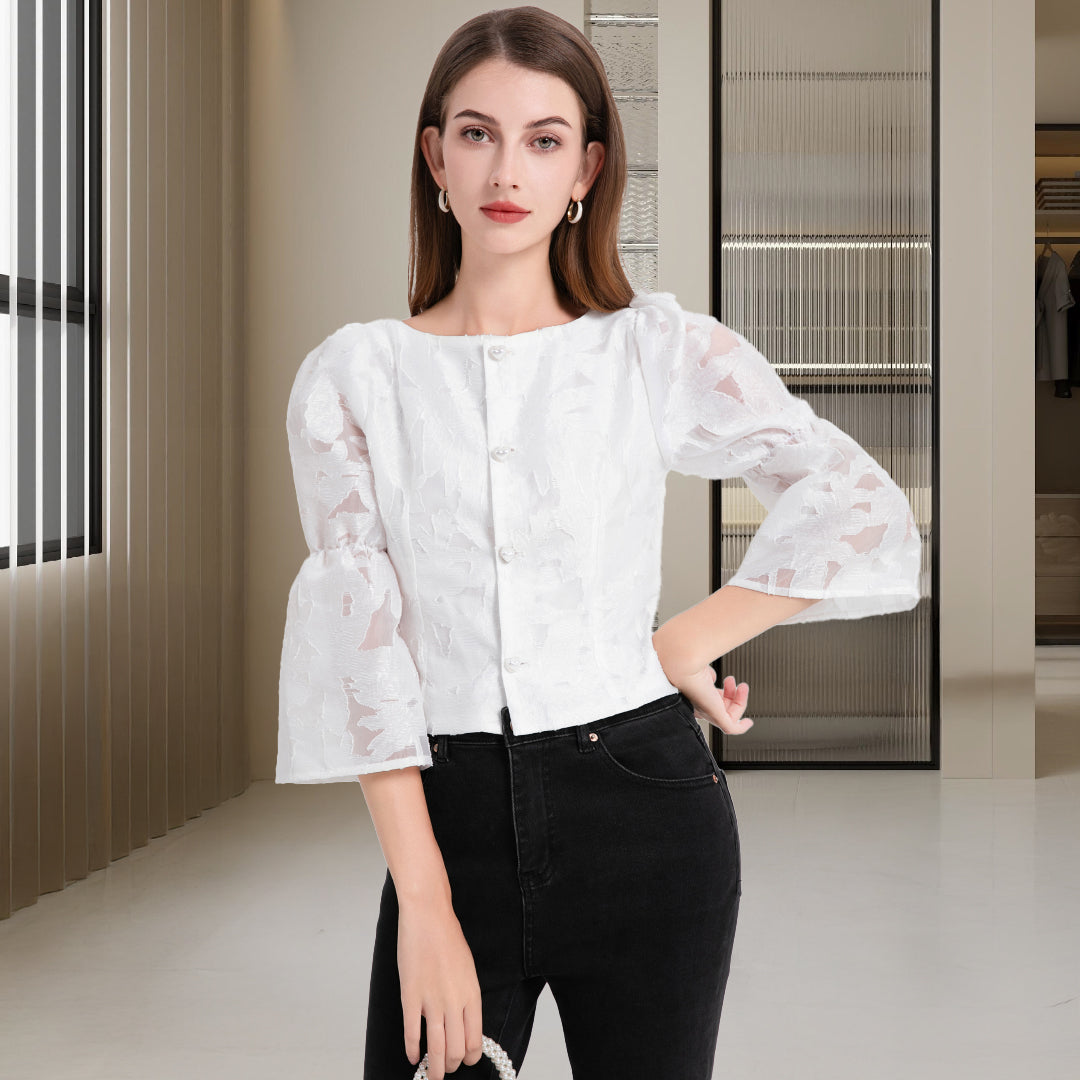 Deenadourdour® Vierkante halslijn Hartknopen Jacquard Crop top met