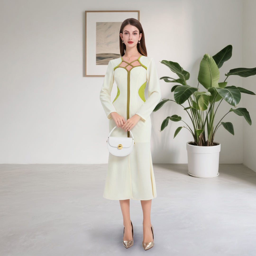 Deenadourdour® Morandi-contrastkleuren Bodycon jurk Getailleerde Visstaartjurk