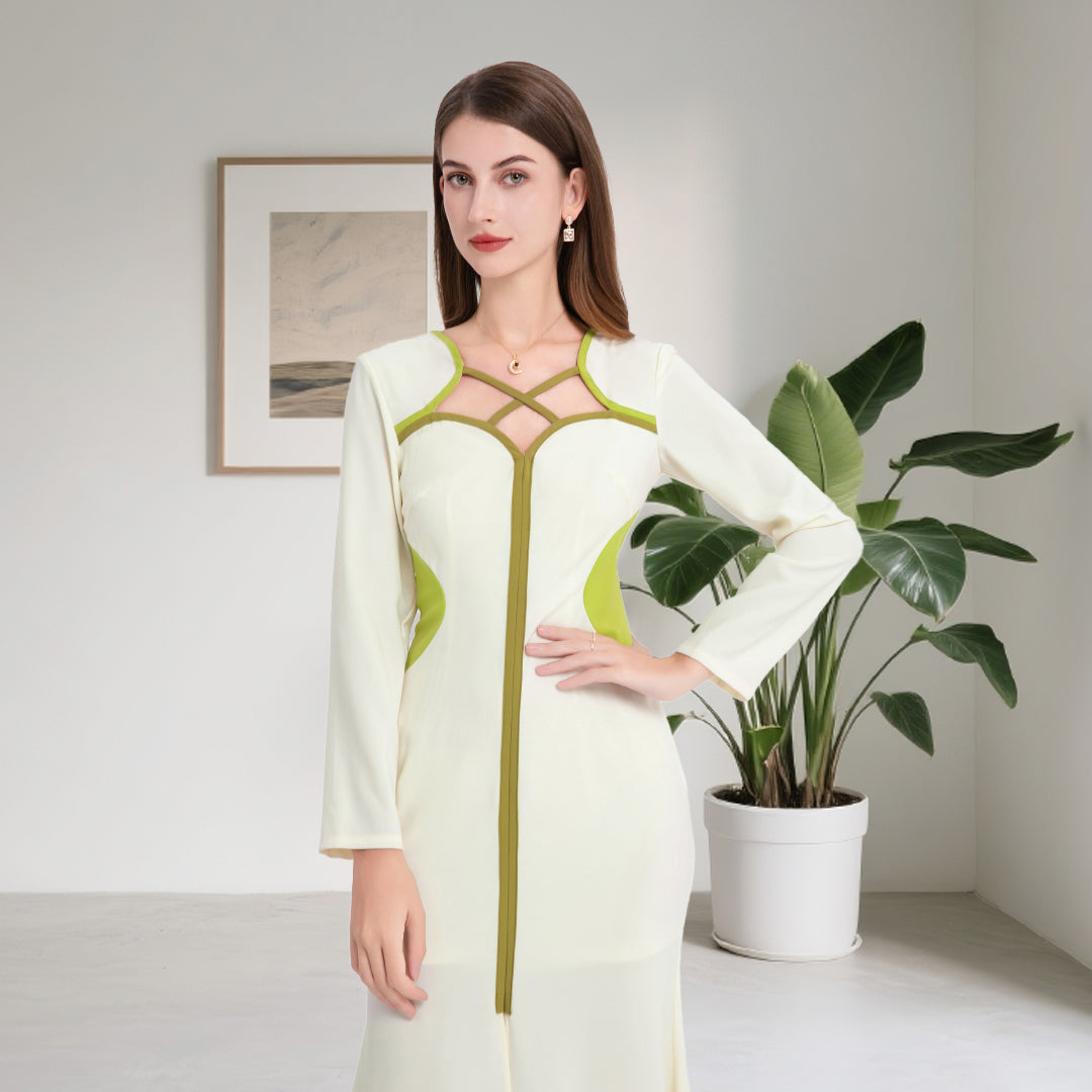 Deenadourdour® Morandi-contrastkleuren Bodycon jurk Getailleerde Visstaartjurk