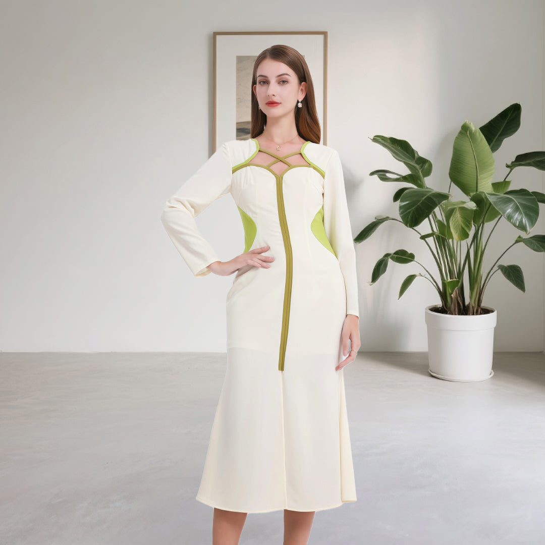 Deenadourdour® Morandi-contrastkleuren Bodycon jurk Getailleerde Visstaartjurk