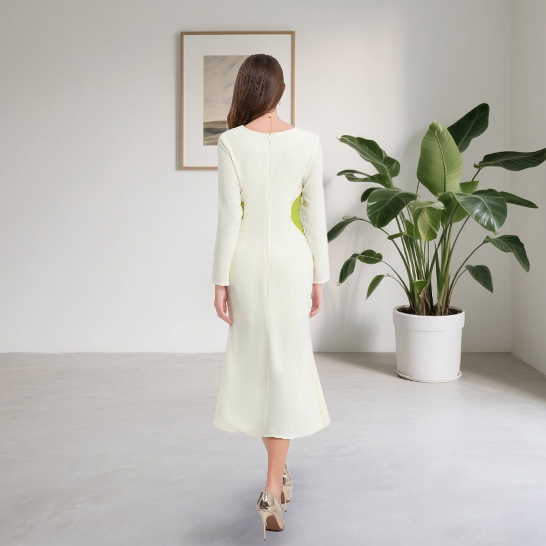 Deenadourdour® Morandi-contrastkleuren Bodycon jurk Getailleerde Visstaartjurk