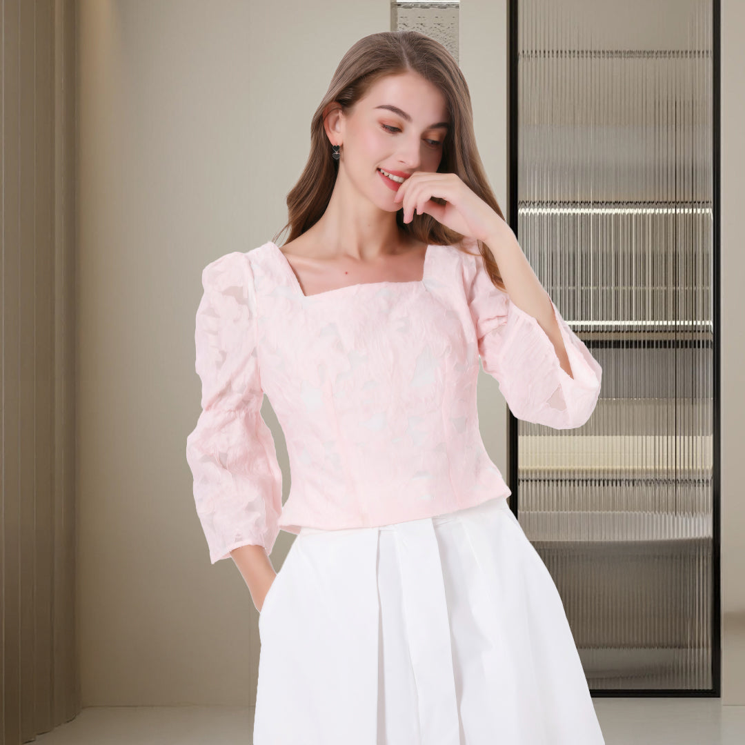 Deenadourdour® Vierkante halslijn Hartknopen Jacquard Crop top met