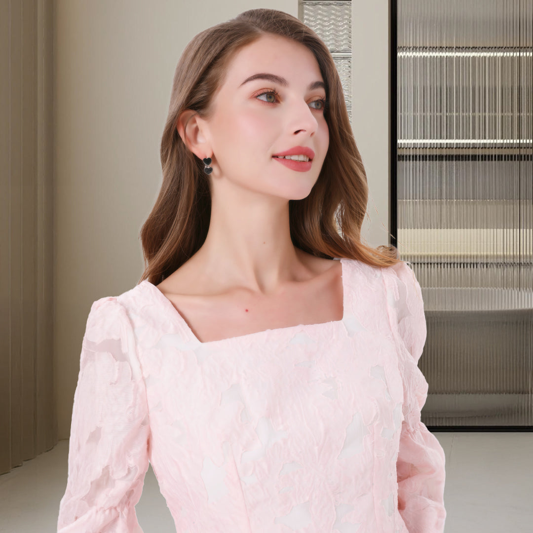 Deenadourdour® Vierkante halslijn Hartknopen Jacquard Crop top met