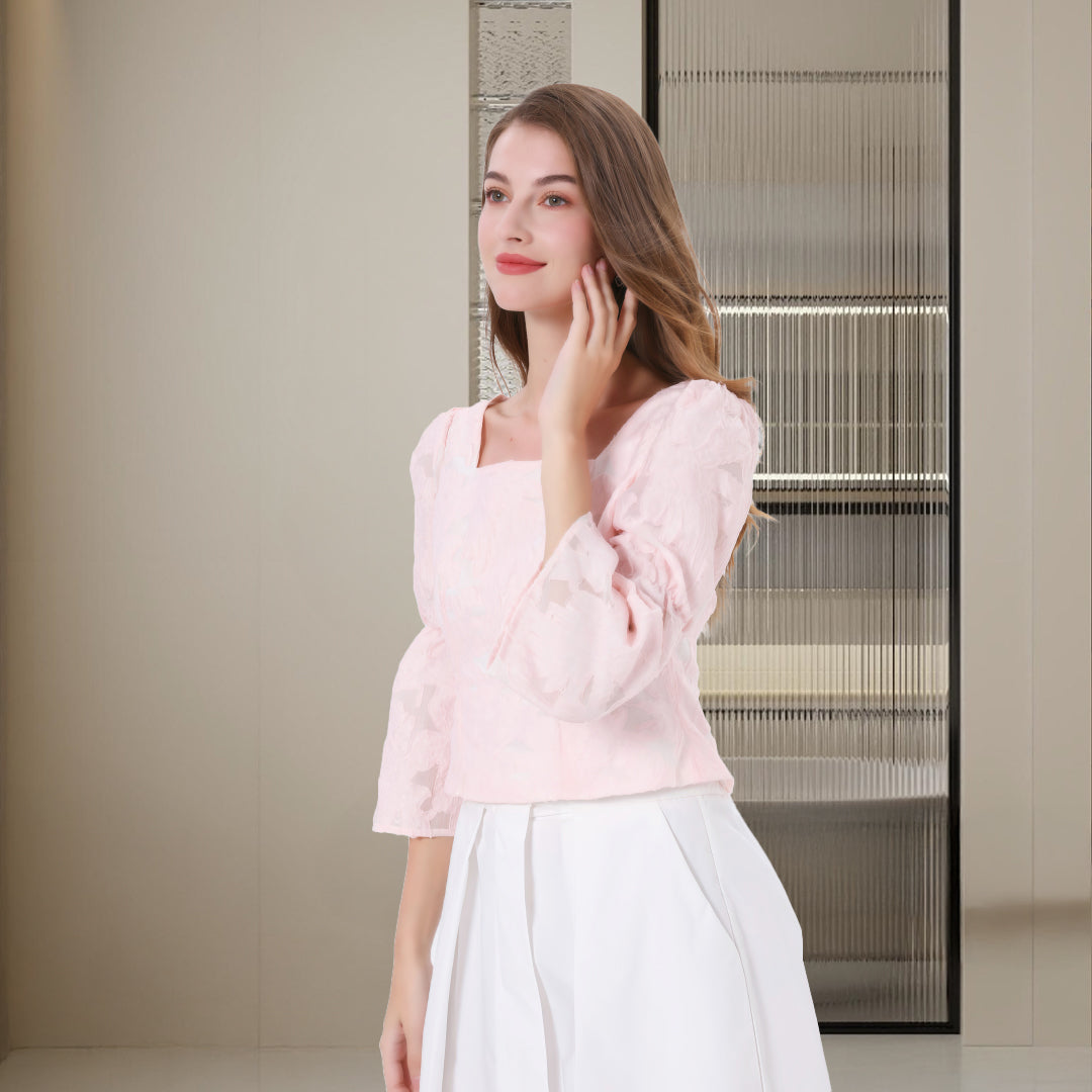 Deenadourdour® Vierkante halslijn Hartknopen Jacquard Crop top met