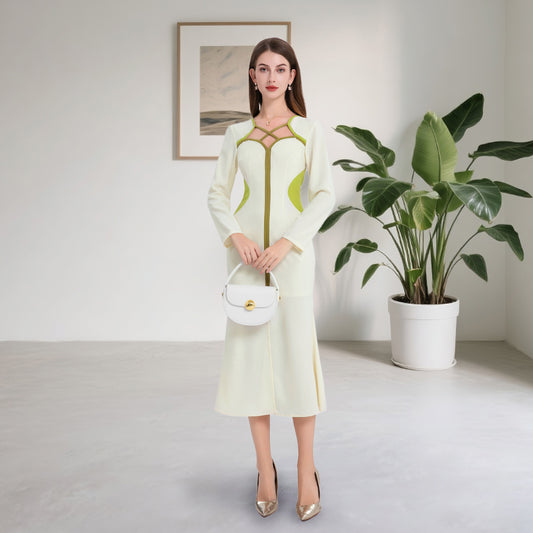 Deenadourdour®  Morandi-contrastkleuren Bodycon jurk Getailleerde Visstaartjurk