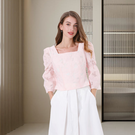 Deenadourdour® Vierkante halslijn Hartknopen Jacquard Crop top met