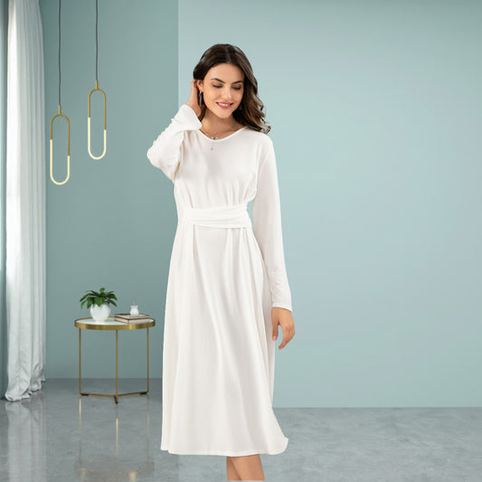 Deenadourdour® V-halsjurk met artistieke knoopversiering bij de taille