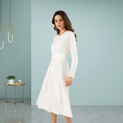 Deenadourdour® V-halsjurk met artistieke knoopversiering bij de taille